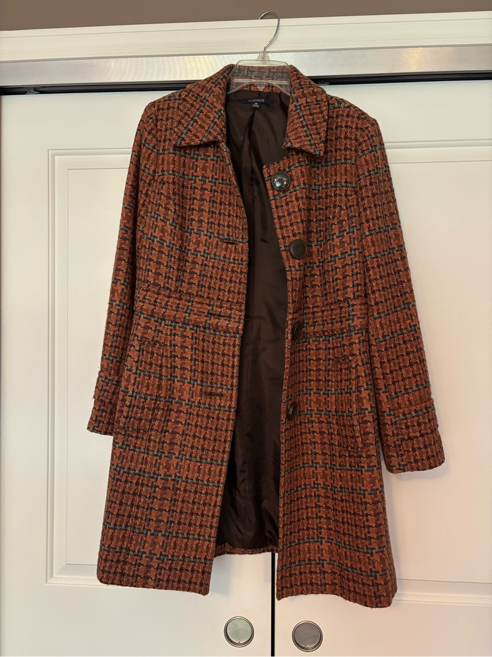 Chadwicks Rust Houndstooth Wool-Blend Pea Coat